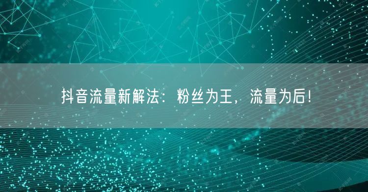 抖音流量新解法：粉丝为王，流量为后！