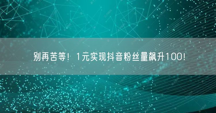 别再苦等！1元实现抖音粉丝量飙升100！
