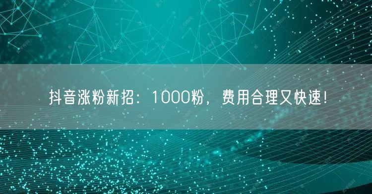 抖音涨粉新招：1000粉，费用合理又快速！